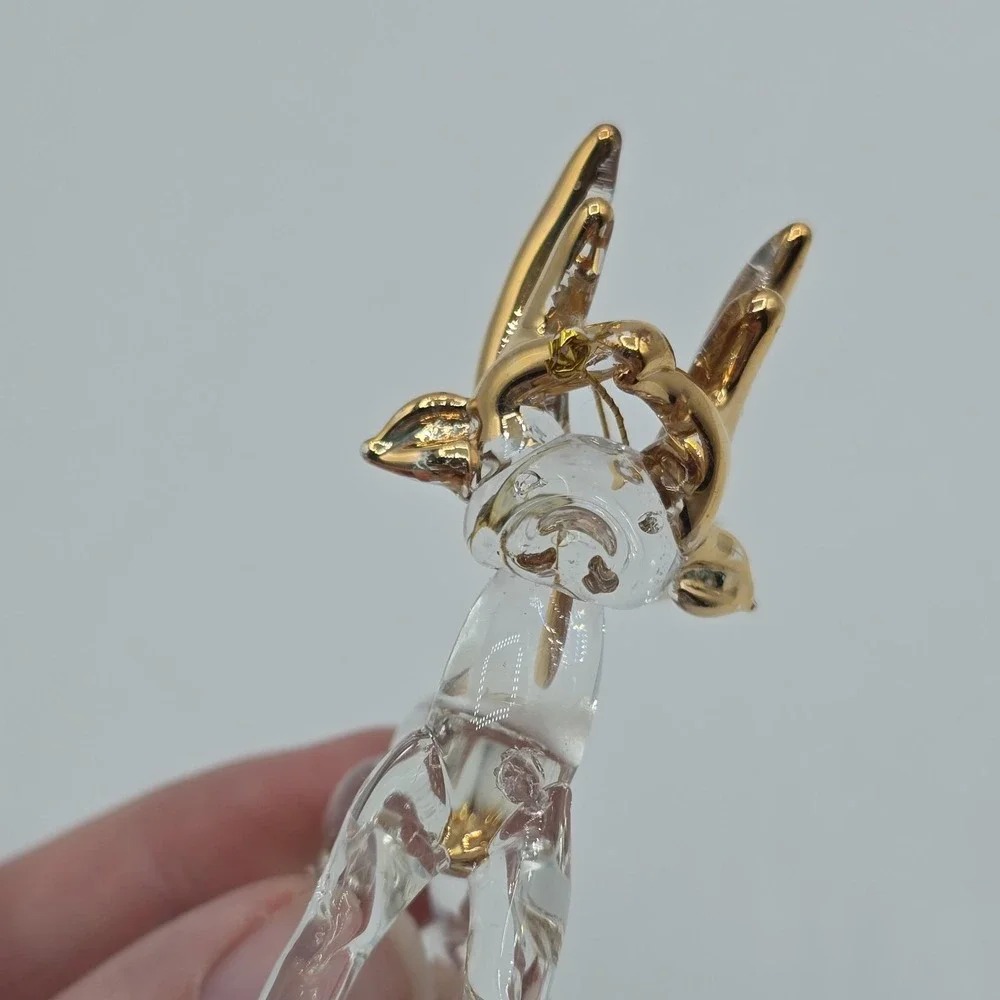 Vintage Spun Glass Reindeer Figure Ornament Painted Gold‎ Accents Deer Prancing